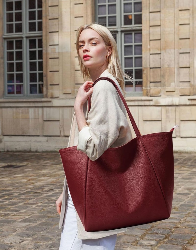 KALIDI Large Tote Bag Vegan Leather Casual Zipper Work Bag Weekender Hobo for Women 23L Oversize Shoulder Travel Purse - Image 3